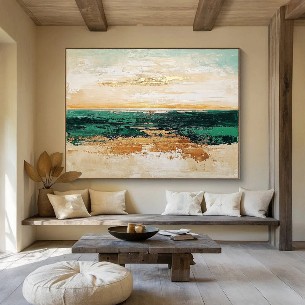Sea and Sky Abstract Painting with Subtle Gold Accents ABS265