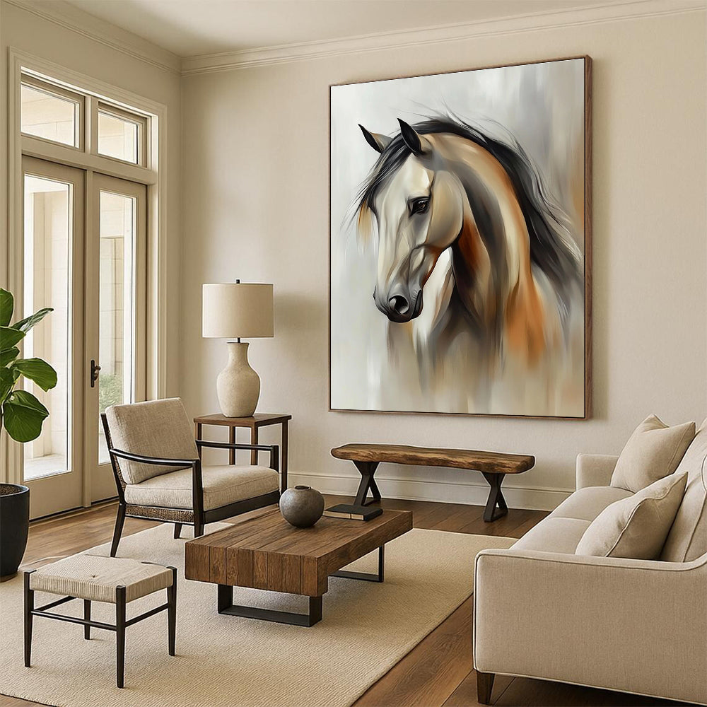 Graceful Horse Portrait Abstract Painting with Subtle Textures GAB0012