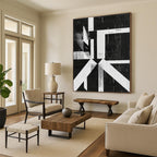 Black and White Geometric Abstract Painting with Bold Structure WINK009