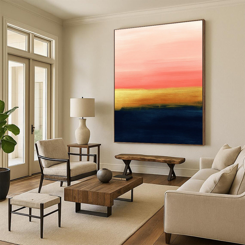 Pink and Gold Horizon Abstract Painting for Luxe Bedroom Retreats GAB1387