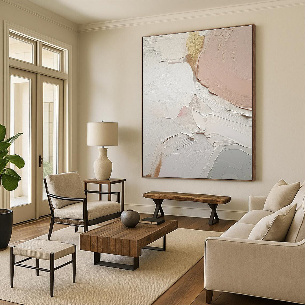 Soft Pastel Textured Abstract Painting for Elegant Bedrooms HENG451