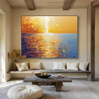 Golden Sunset Sea Abstract Painting with Rich Textures ABS264