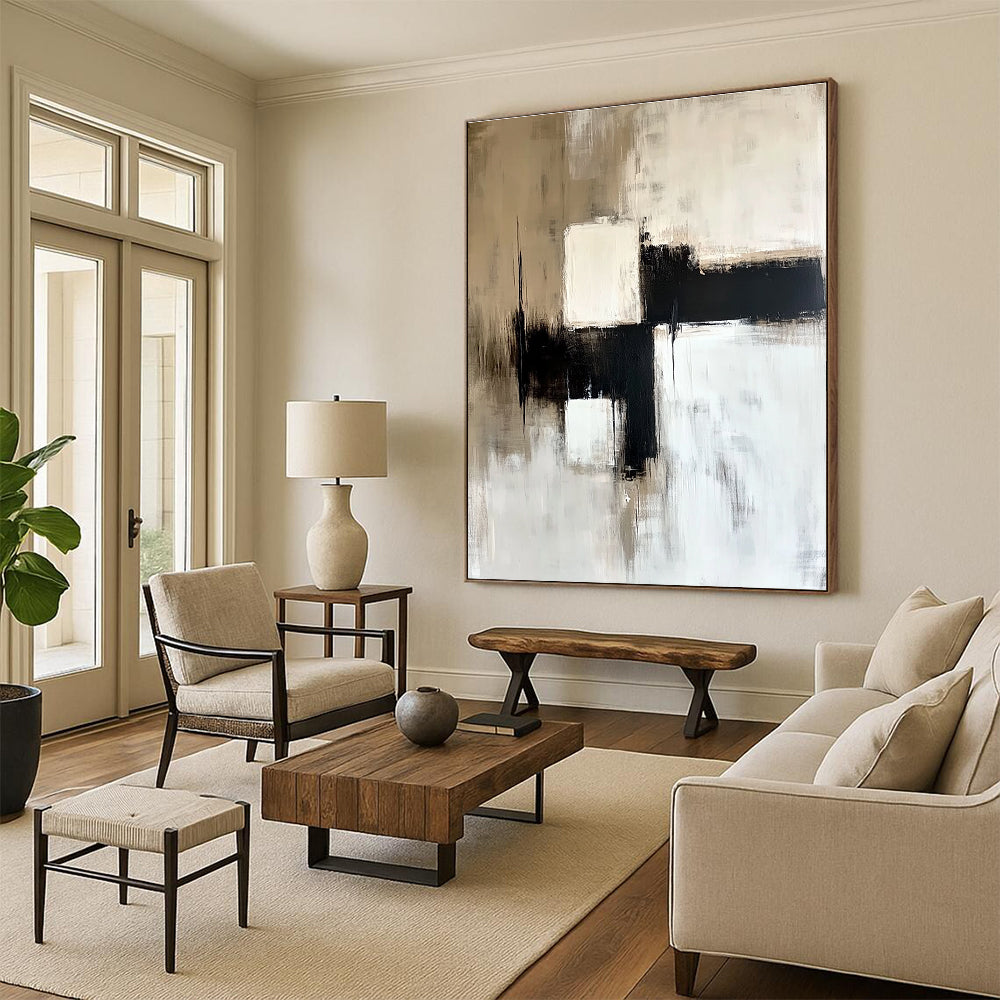Beige Black White Abstract Painting with Timeless Simplicity WINK559