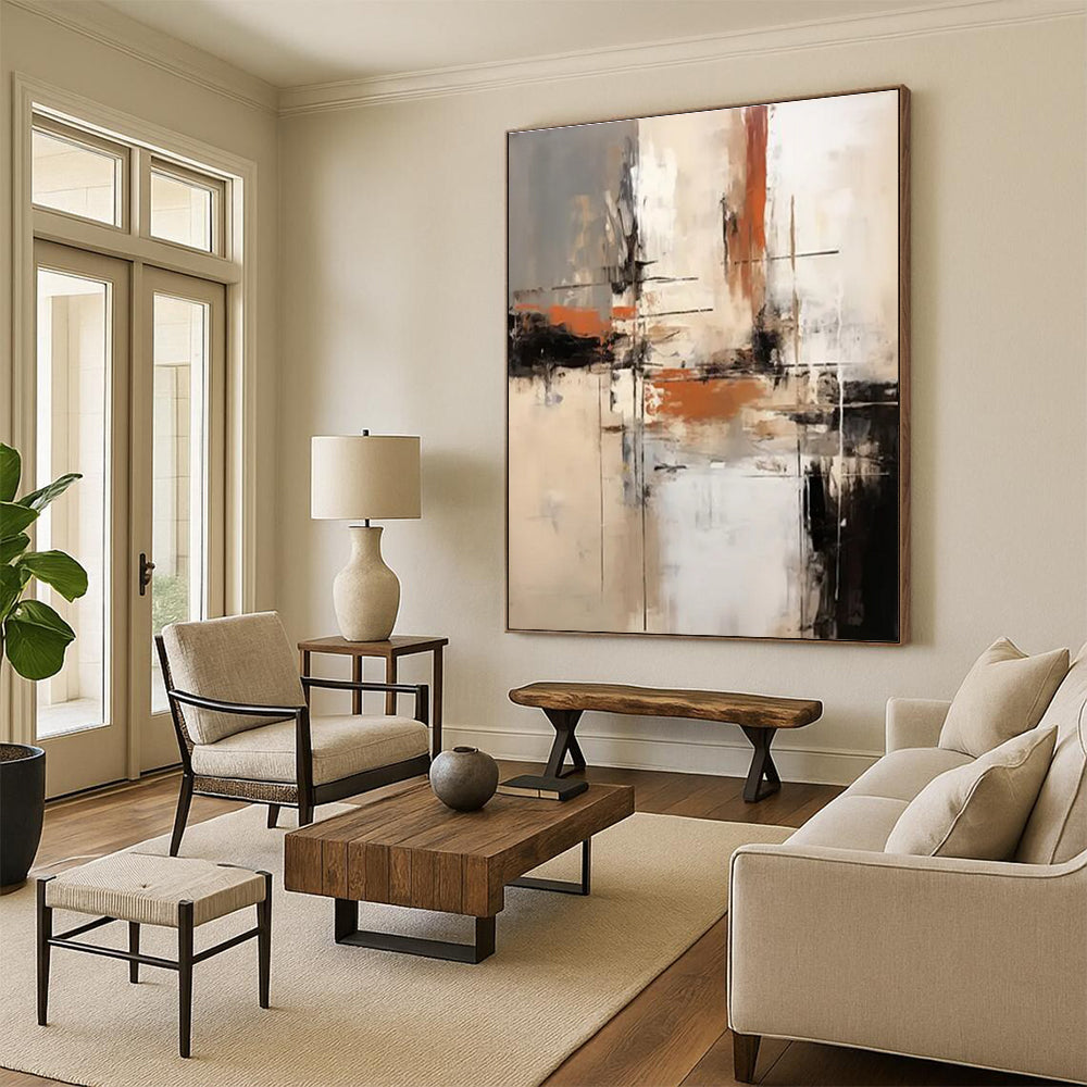 Neutral - Toned Abstract Composition Painting for Elegant Dining Rooms HENG112