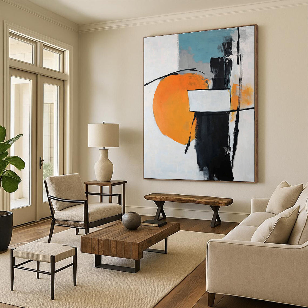 Orange and Black Abstract Painting for Modern Art - Focused Cafes GAB0925