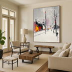 Snowy Urban Street - Winter City Abstract Painting GAB0608