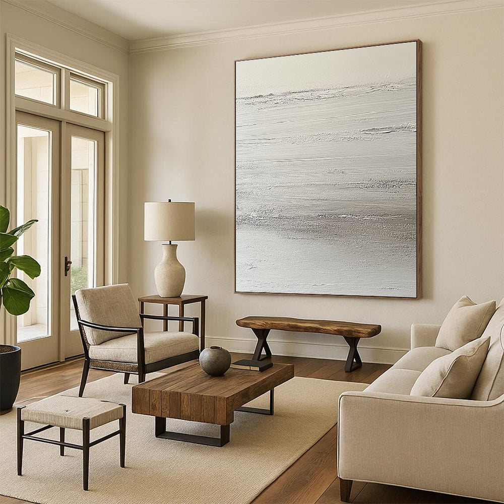 White Textured Layers Abstract Painting with Minimalist Depth WINK129