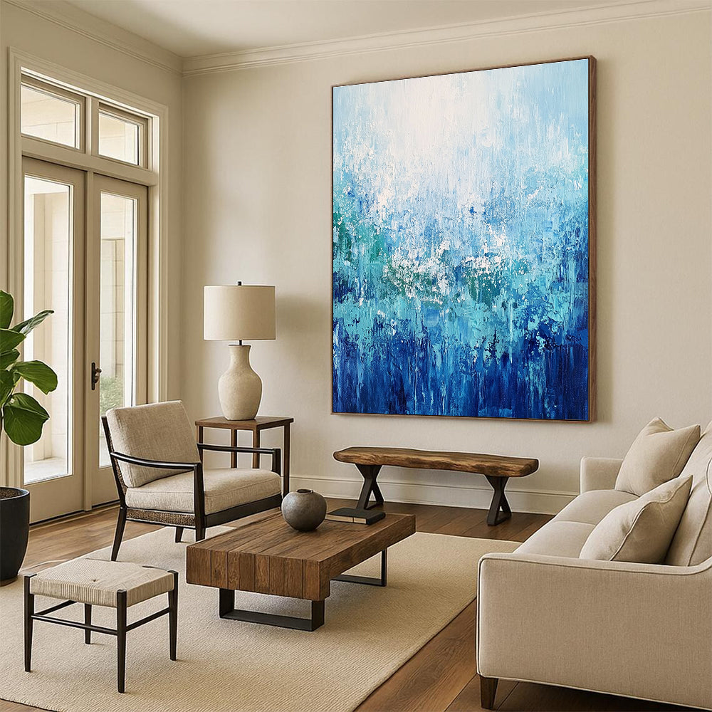 Blue and Green Textured Abstract Painting for Coastal - Inspired Living Spaces GAB0920