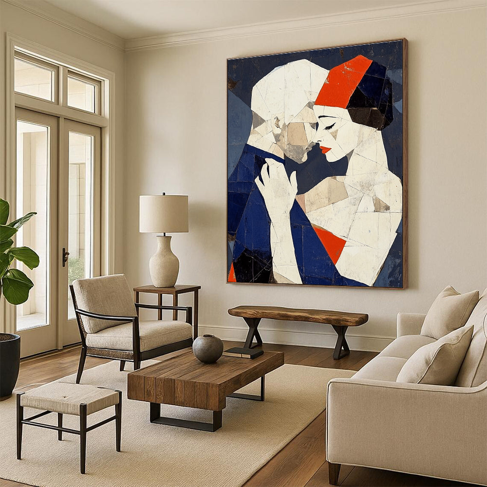 Geometric Couple Embrace Abstract Painting of Modern Affection GAB0193