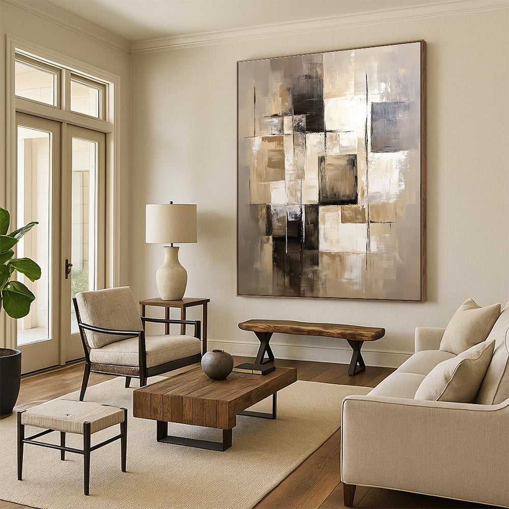 Beige - Toned Abstract Painting with Layered Squares WINK859