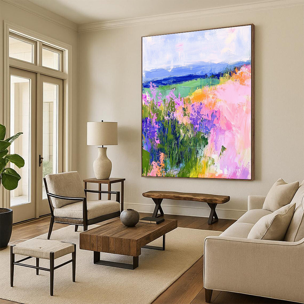 Colorful Flower Field Abstract Painting of Cheerful Blooms GAB0153