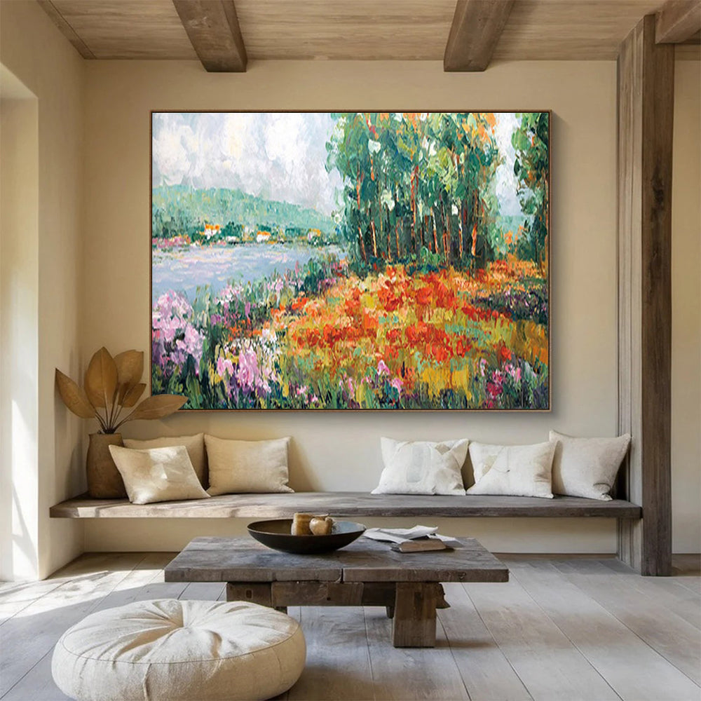 Lakeside Flower Field Abstract Painting for Garden - Themed Cafes YHT228