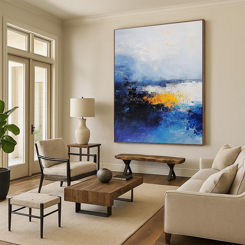 Blue and Yellow Abstract Sea - Expressive Coastal Abstract Art GAB0463