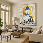 Buddha in Blue and Gold Abstract Painting for Spiritual Retreat Centers GAB0799