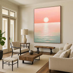 Pink Sunset Over Sea I Minimalist Abstract Painting for Serene Bedrooms GAB1467
