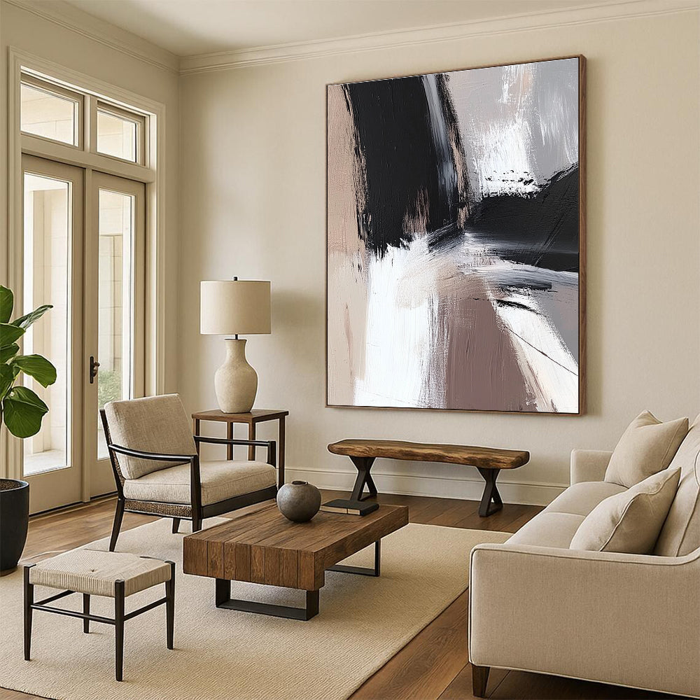 Dynamic Monochrome Abstract Painting with Flowing Movement WINK504