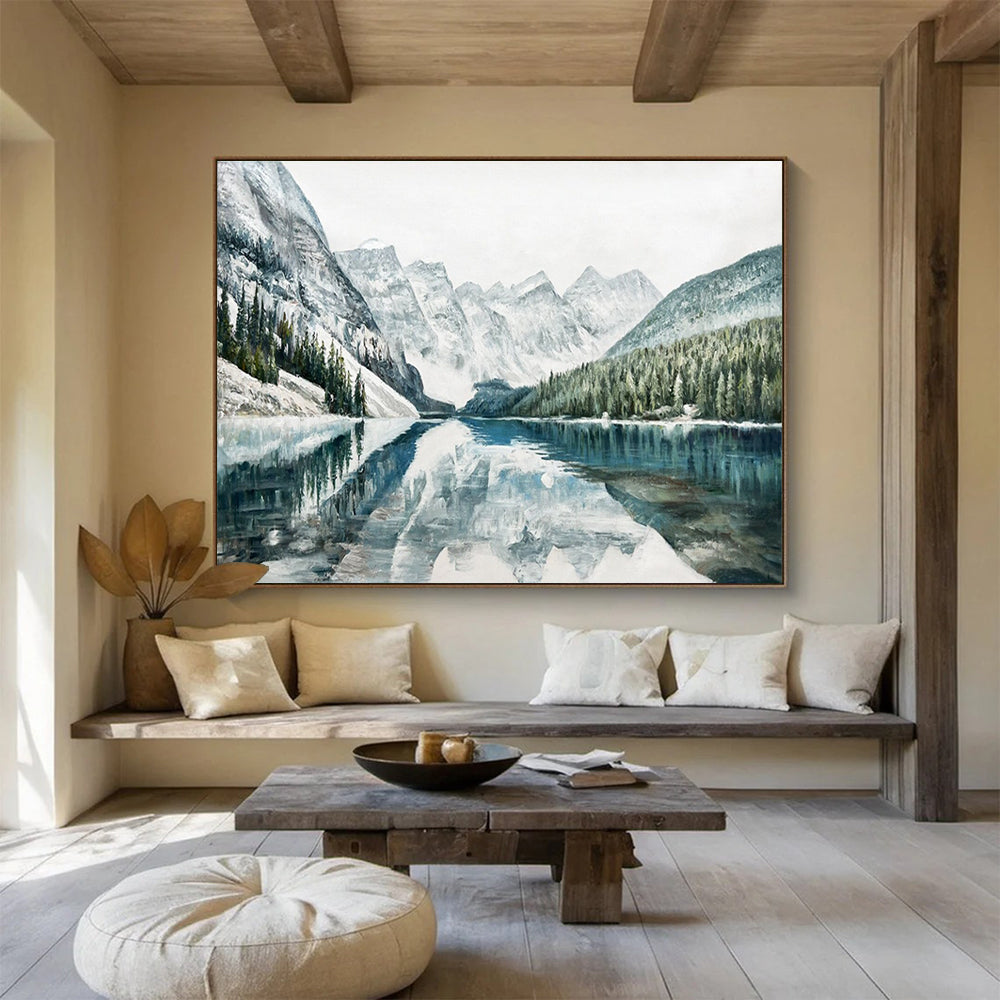 Snowy Mountain Lake Abstract Painting for Nature - Lover’s Studies YHT221