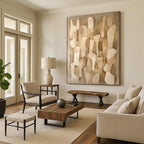 Beige Abstract Shapes Abstract Painting for Minimalist Living Rooms HENG021