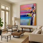 Colorful Sunset Abstract Painting for Coastal Home Living Rooms HENG419