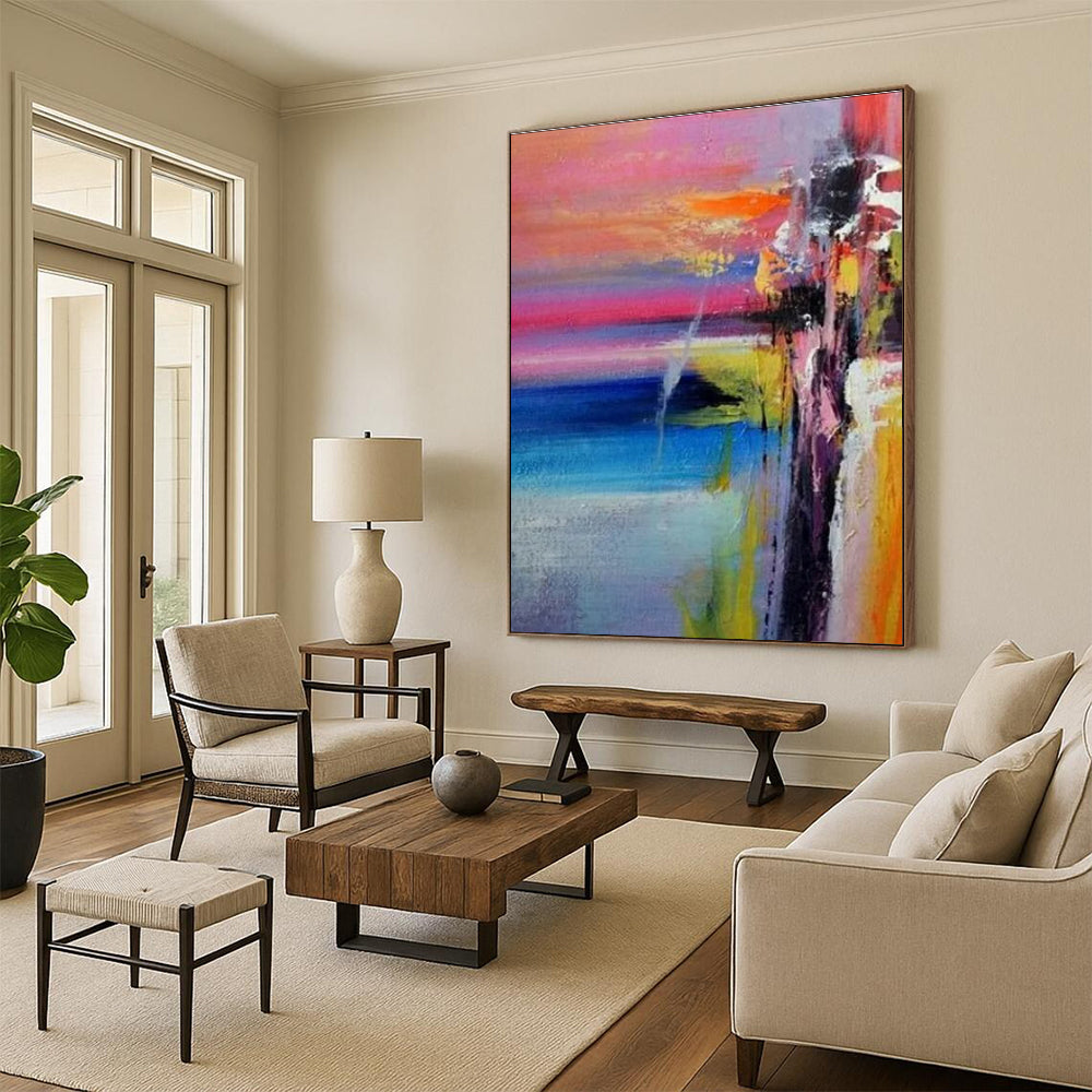 Colorful Sunset Abstract Painting for Coastal Home Living Rooms HENG419
