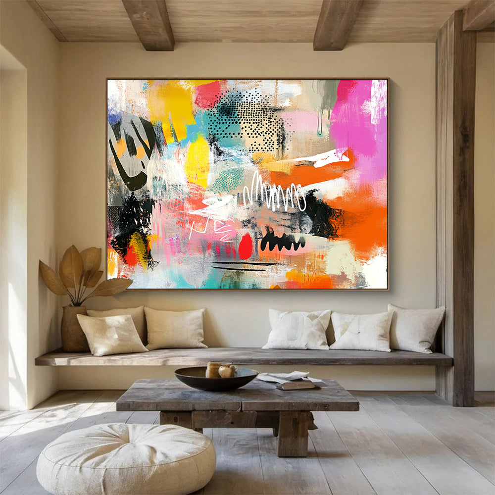 Colorful Abstract Collage: Playful Mix of Shapes and Colors Abstract Painting ABS168