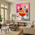 Pink and Colorful Figures Abstract Painting of Whimsical Gathering GAB0097
