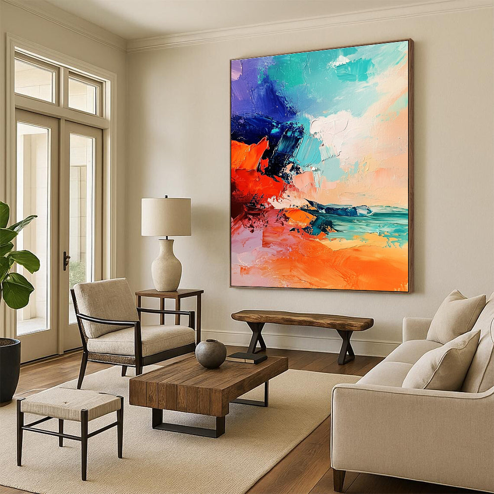 Colorful Coastal Abstract Painting for Vibrant Interiors GAB0731