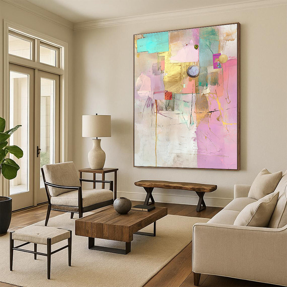 Gold Accent Collage Luxe Mixed Media Abstract Painting GAB0246
