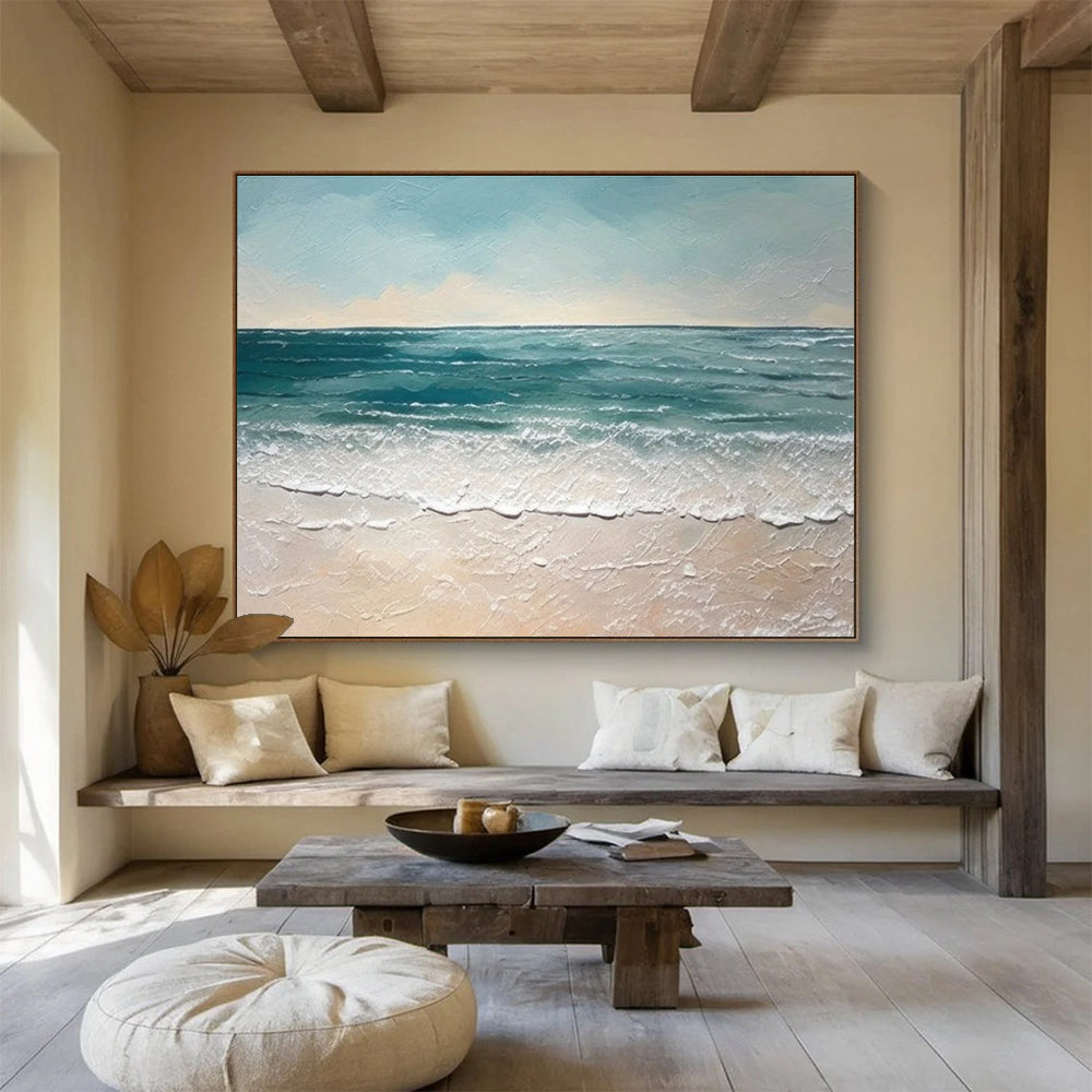 Textured Seaside Scene Abstract Painting for Coastal Vibes YHT061