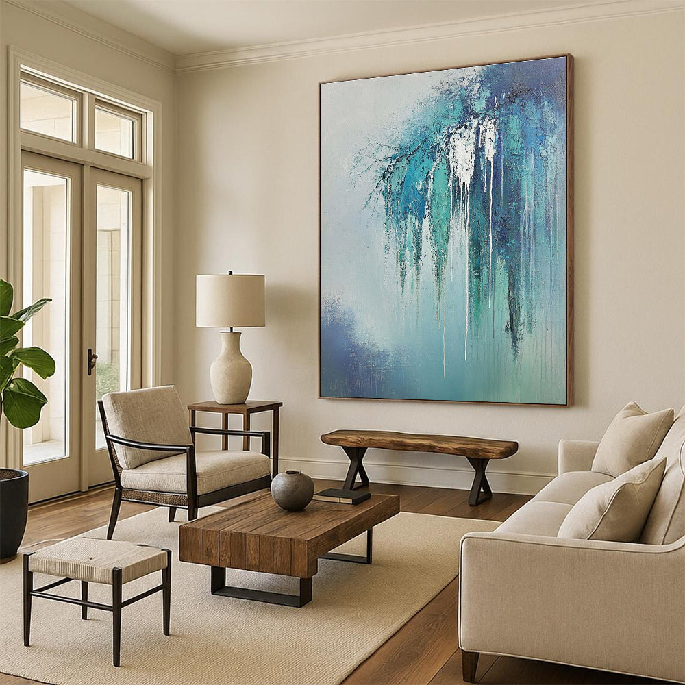 Dripping Blue Branches Ethereal Nature Abstract Painting GAB0266