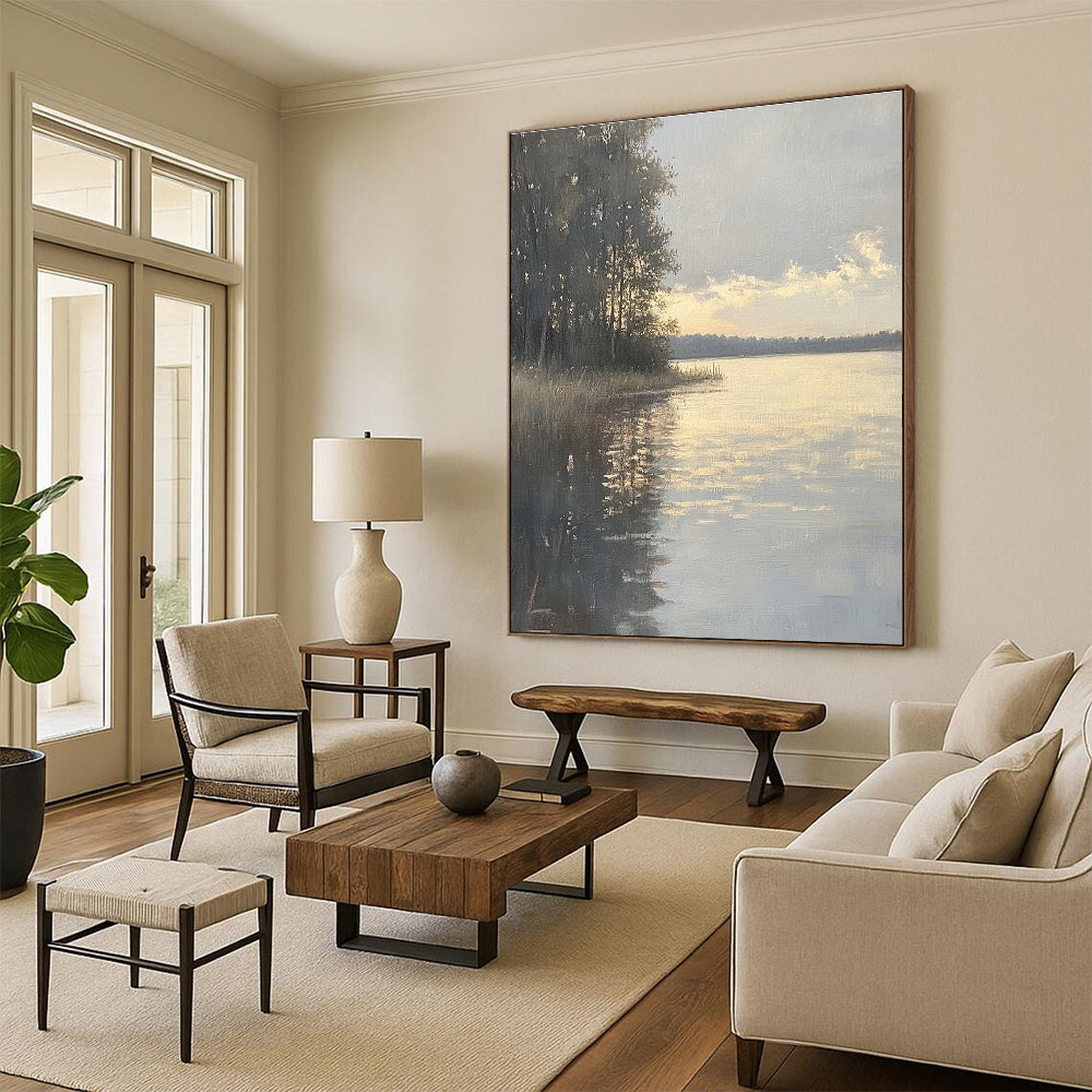 Lakeside Sunset Abstract Painting for Rustic Cottage Living Rooms GAB1302