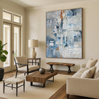 Blue and Gray Abstract Painting for Coastal Home Studies HENG028