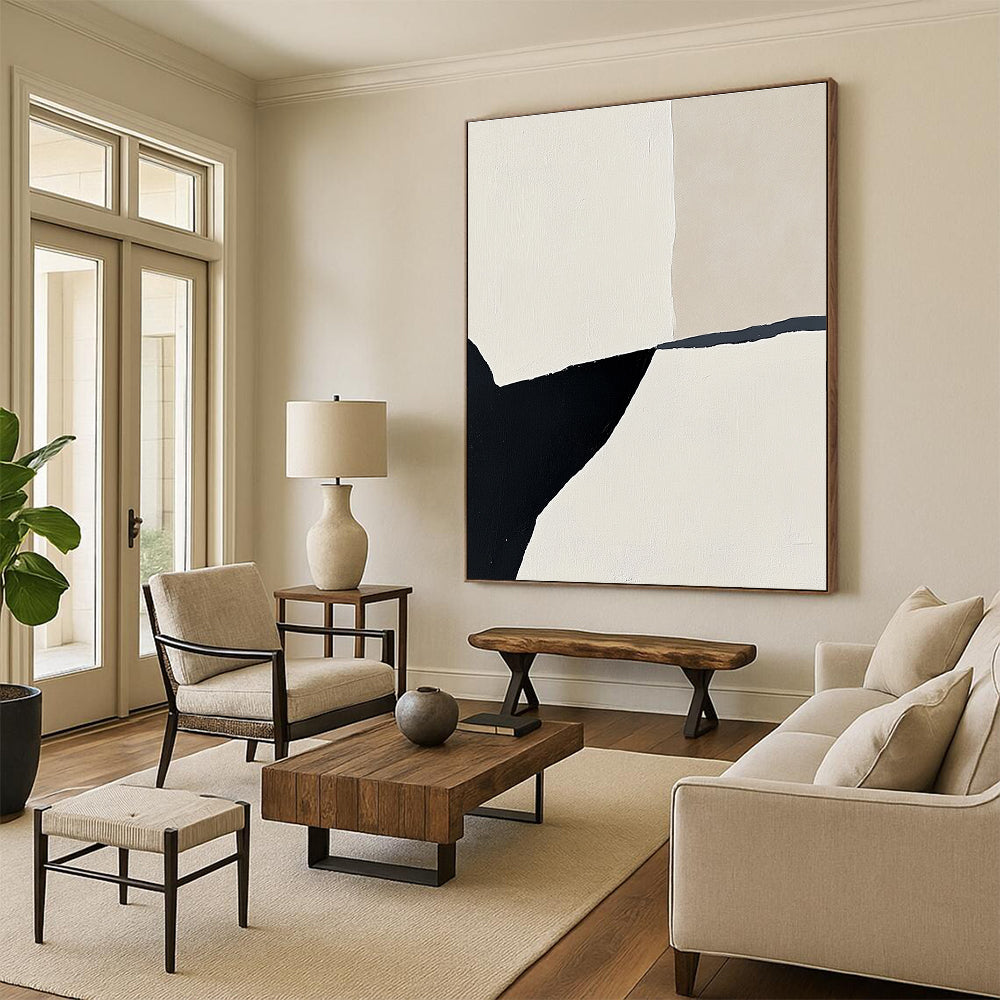 Geometric Black and White Shapes Abstract Painting with Minimalist Precision WINK160