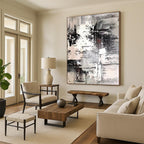 Monochrome Textured Abstract Painting for Serene Home Libraries HENG392