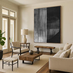 Black and White Striped Abstract Painting with Hidden Textures GAB0030