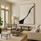 Curved Black Line Abstract Painting for Monochrome - Themed Hallways GAB1384