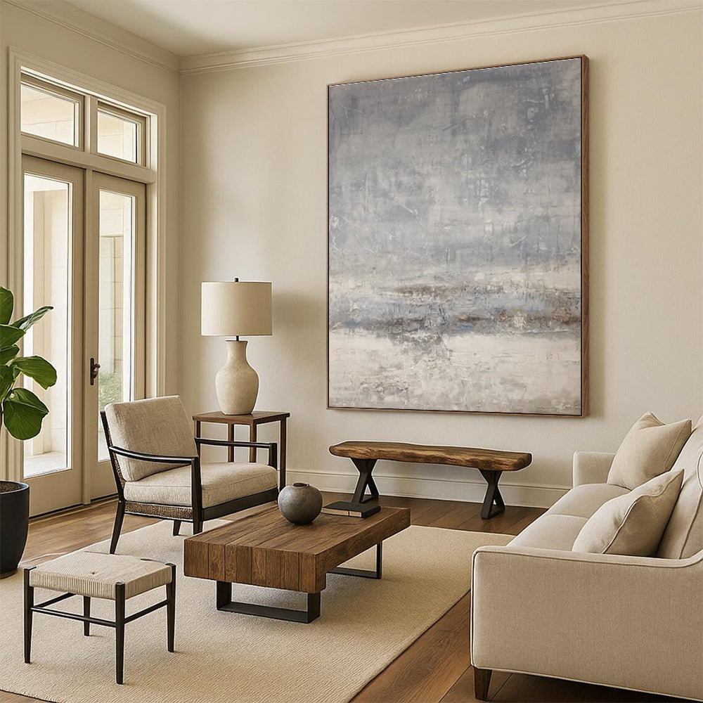 Subtle Gray Abstract Landscape Abstract Painting for Minimalist Art Galleries HENG058