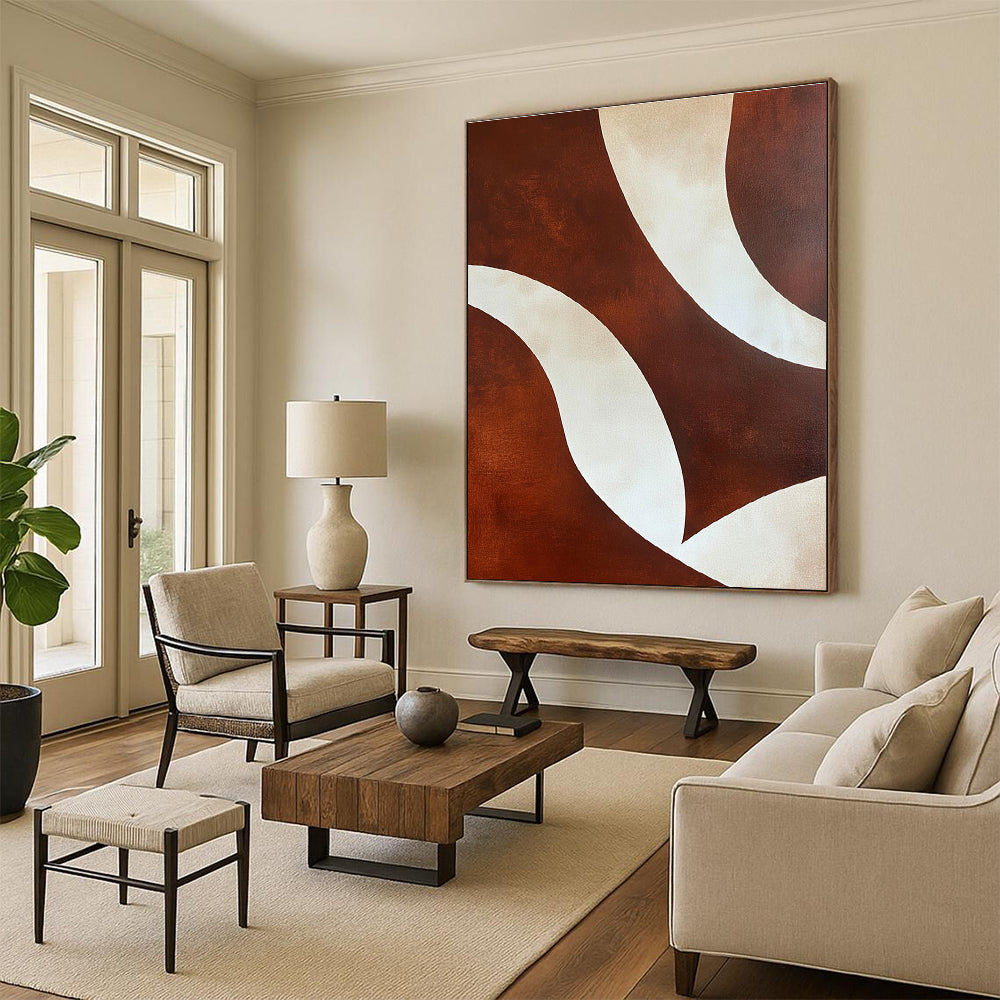 Brown and White Curves Abstract Painting with Elegant Flow WINK030