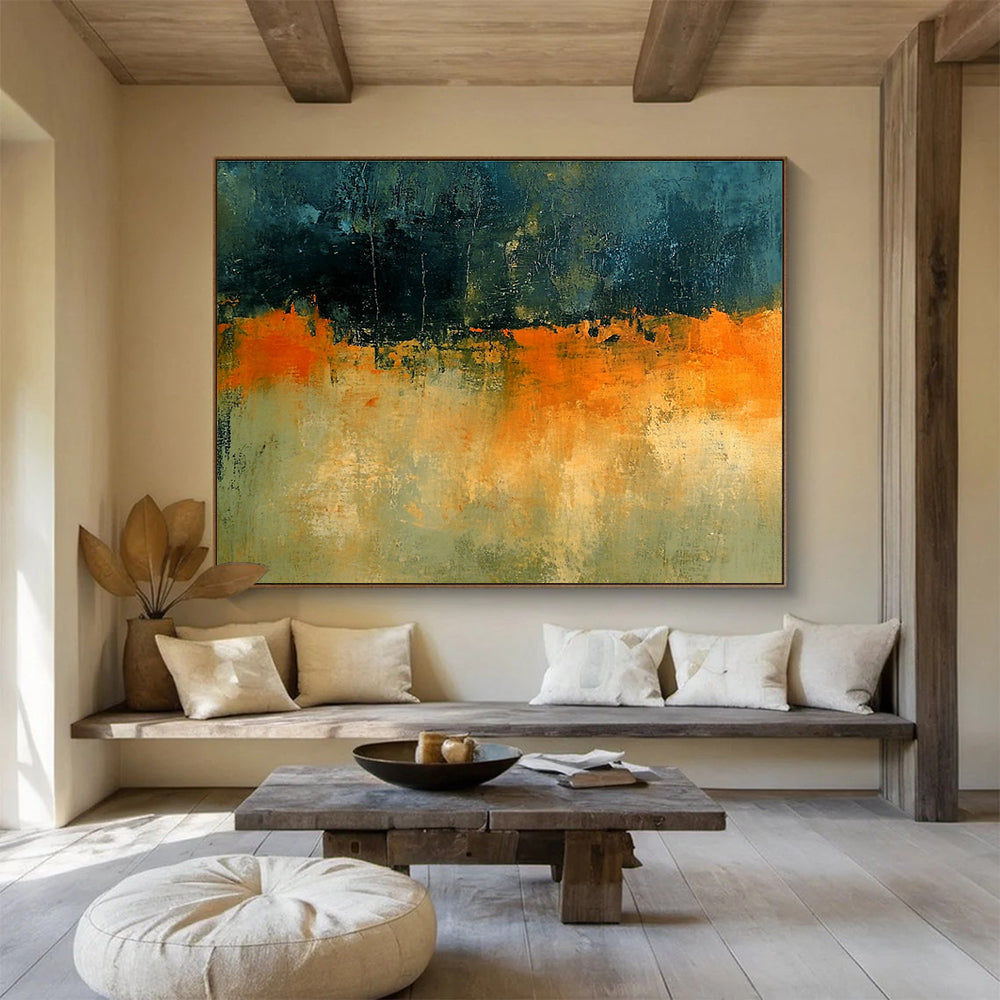 Dark and Orange Layered Textures Abstract Painting ABS341