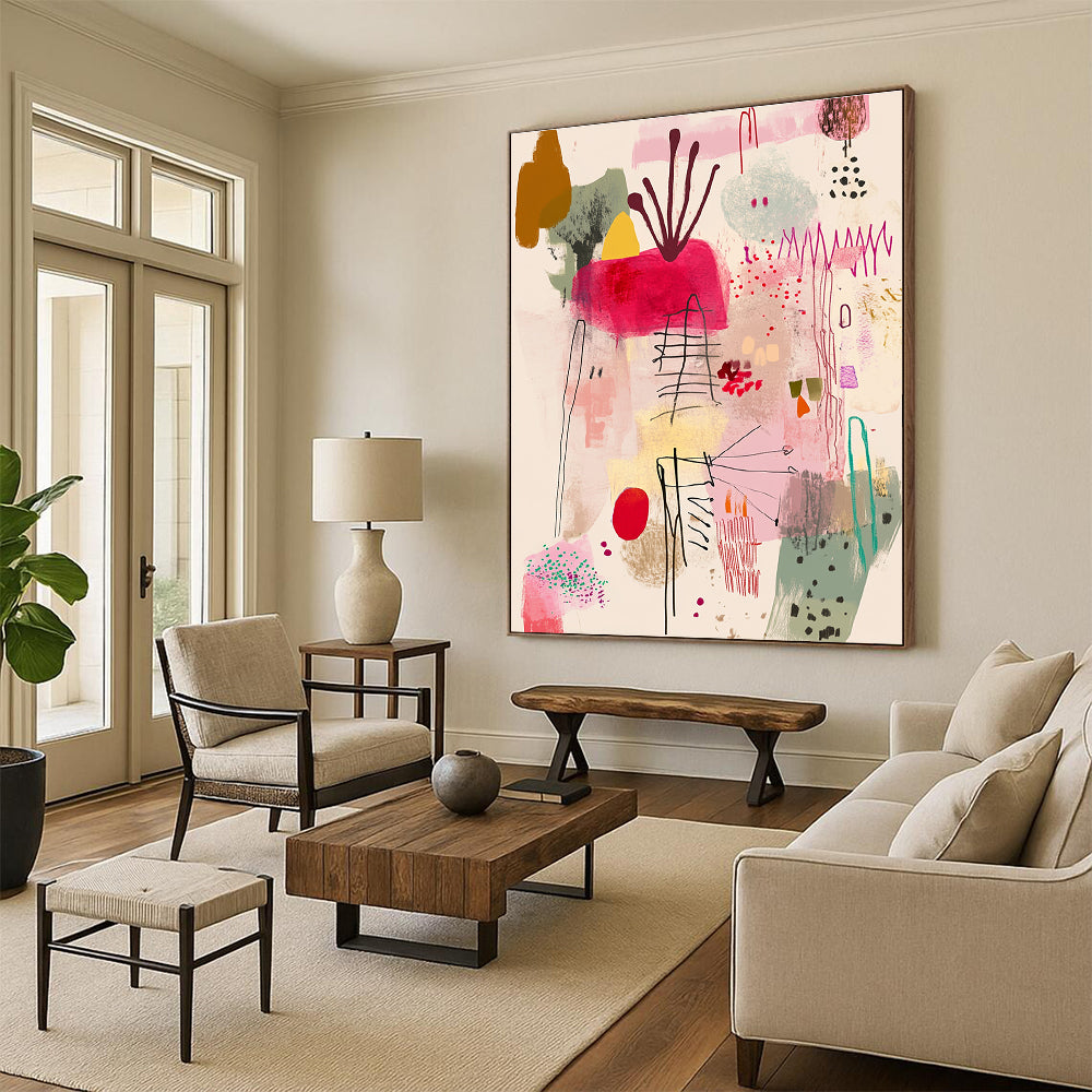 Pink and Colorful Abstract Shapes Lively Abstract Composition GAB0348