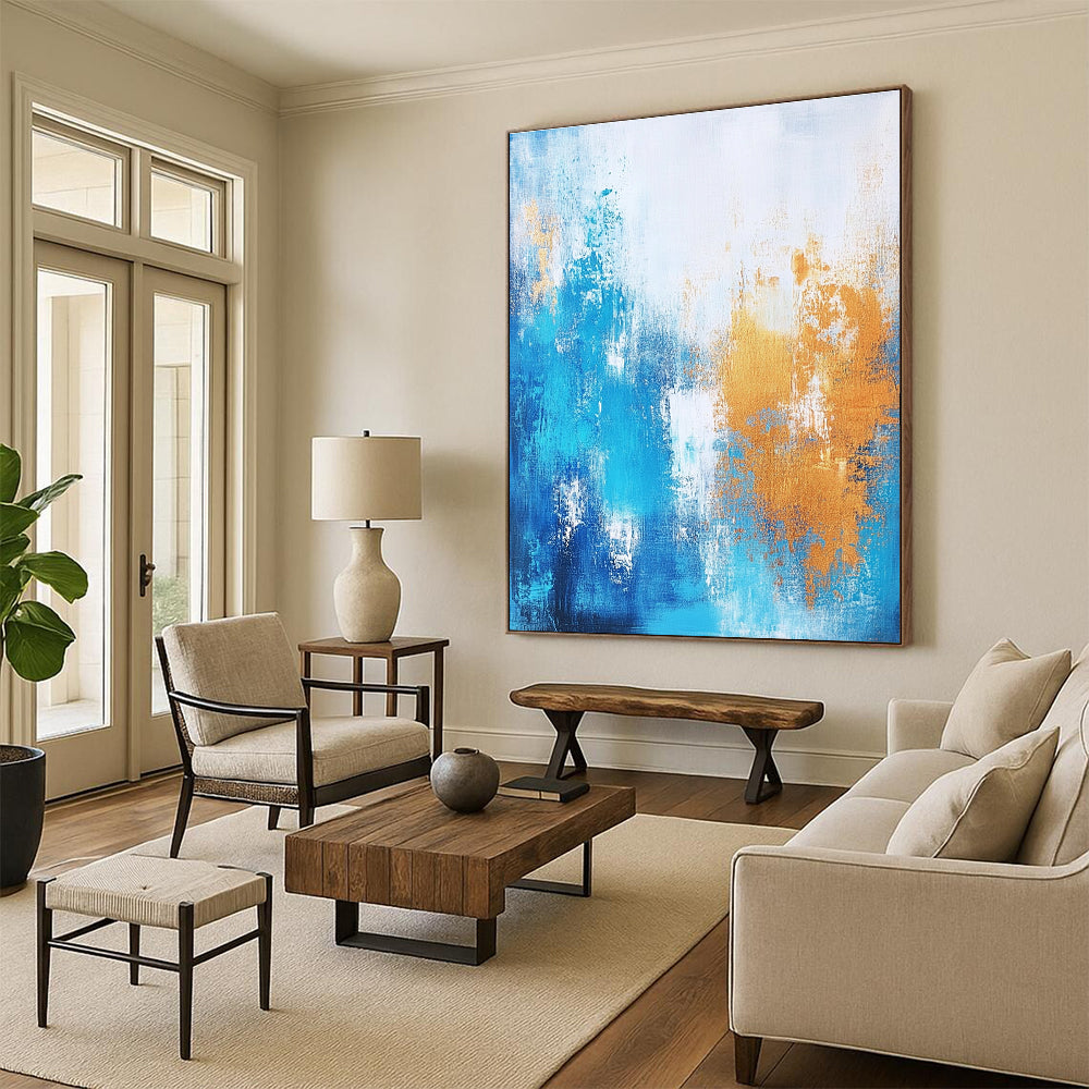 Blue - Gold Abstract Textures Painting with Tactile Luxury WINK383