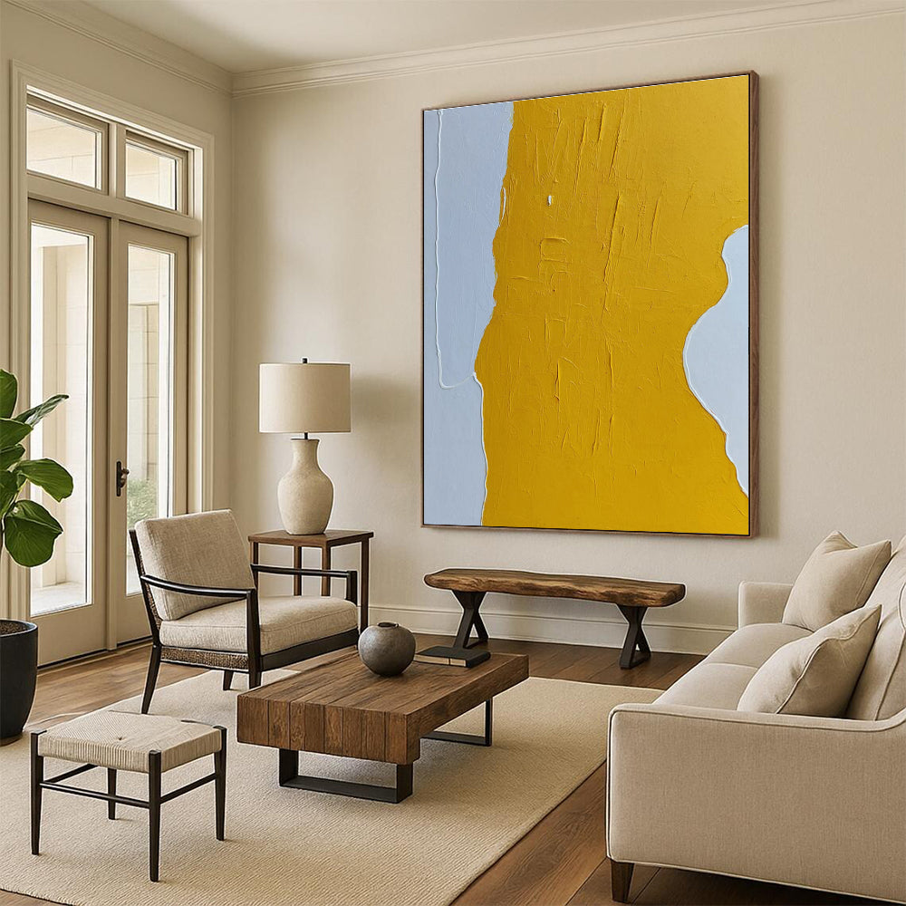 Yellow and White Textured Minimalist Art Abstract Painting for Modern Office Spaces HENG351