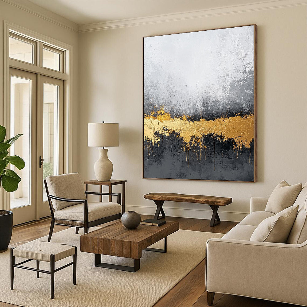 Industrial Chic Abstract Painting with Gold Drips GAB0663