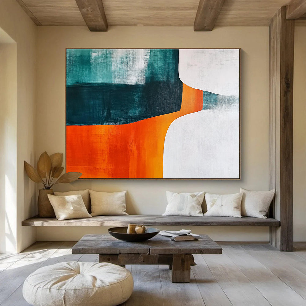 Teal and Orange Abstract Painting with Vivid Contrast ABS408