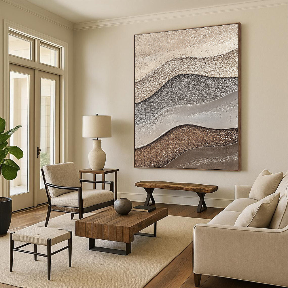 Multi - colored Wavy Textures Abstract Painting with Earthy Tones GAB0071
