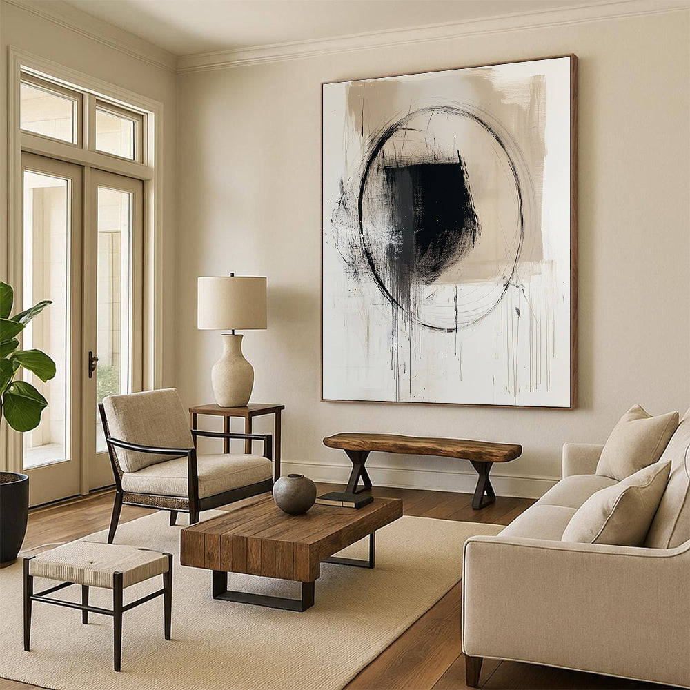 Black and Beige Abstract Painting for Minimalist Interiors GAB0721