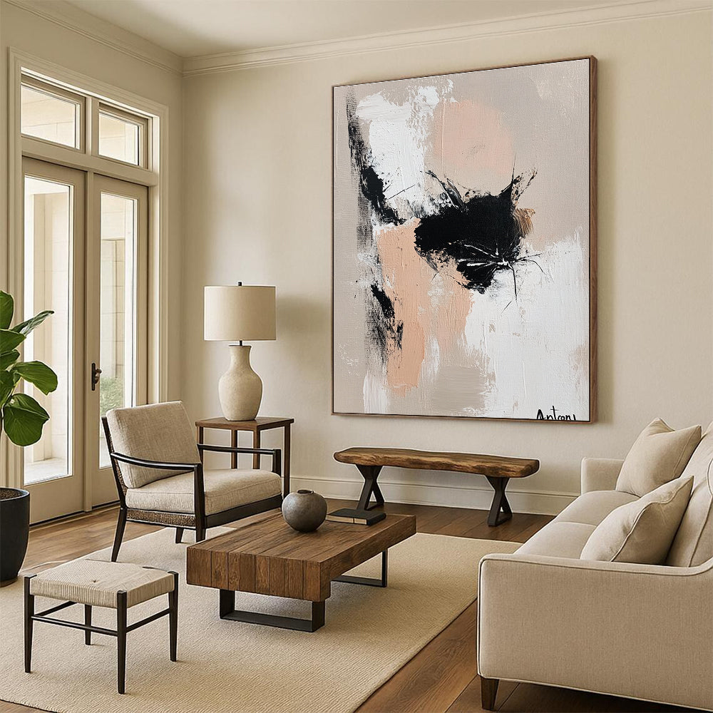 Abstract Black Cat Playful Feline Abstract Painting GAB0226