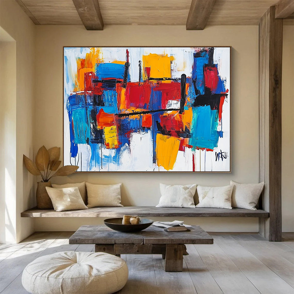 Color - Blocked Abstract Cityscape Painting with Bold Urban Energy ABS421