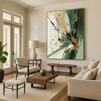 Textured Abstract Painting with Green and Gold Palette GAB0668