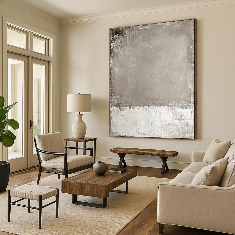 Taupe and White Abstract Painting with Understated Contrast WINK122